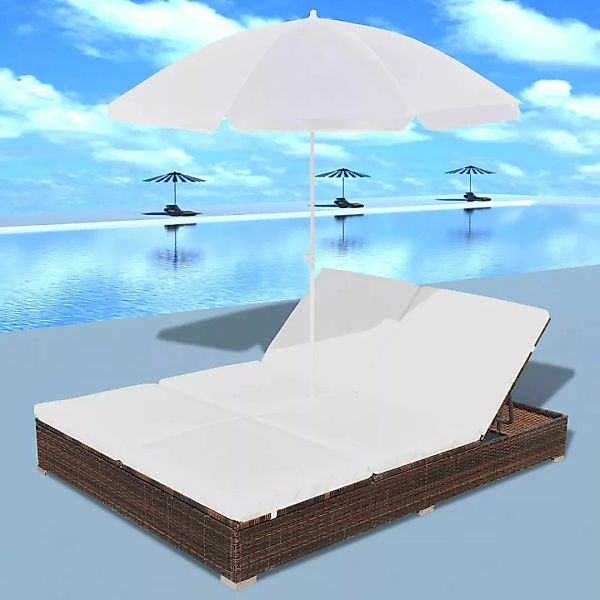 Outdoor-loungebett Mit Sonnenschirm Poly Rattan Braun günstig online kaufen