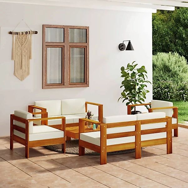 Vidaxl 5-tlg. Garten-lounge-set Mit Cremeweißen Kissen Massivholz günstig online kaufen