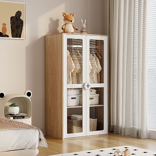 OKWISH Kleiderschrank zweitüriger Glastür-Schrank (Flurschrank, 2-St., günstig online kaufen