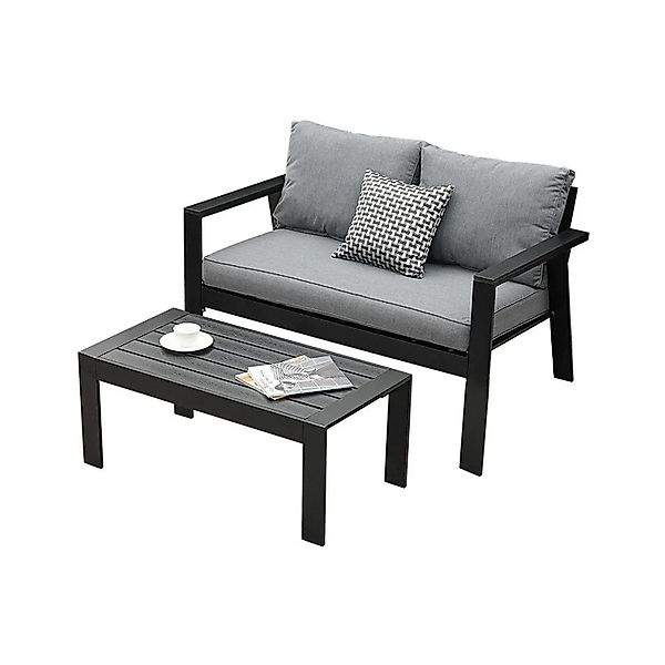 MeXo Hochlehner Gartenlounge Set Aluminium Balkonsofa 2 Sitzer Schwarz günstig online kaufen