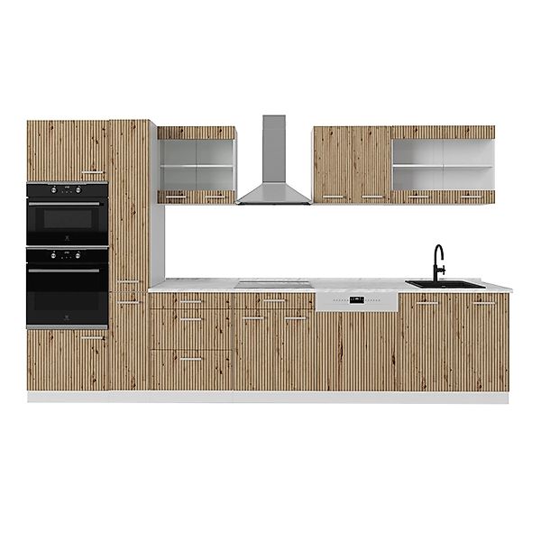 Vicco R-Line Küchenzeile Artisan Eiche/Weiß 350 cm mit HochschrankAP Marmor günstig online kaufen