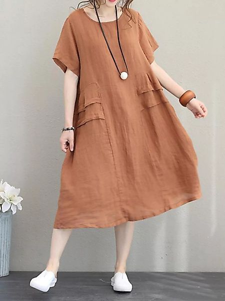 Kurzarm mit Rundhalsausschnitt Soild Color Casual Kleid günstig online kaufen
