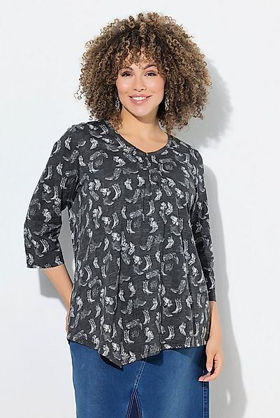 Ulla Popken T-Shirt Shirt Blüten Zierfalten A-Linie V-Ausschnitt günstig online kaufen