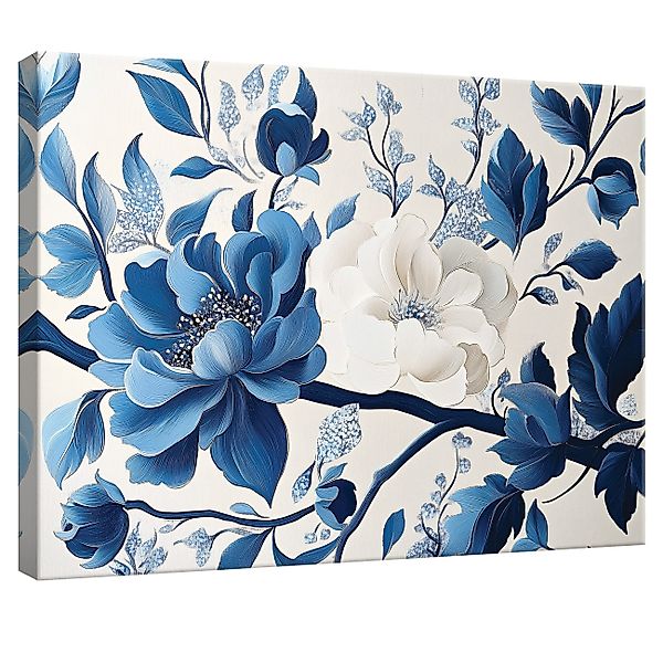 Wallarena Leinwandbild Blumen Blau Beige Vintage günstig online kaufen