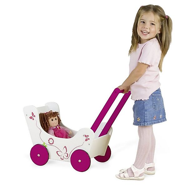Besttoy Babypuppe Holz Puppenwagen mit Schmetterlingsmotiv günstig online kaufen