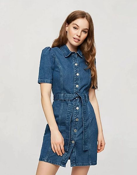 Miss Selfridge – Hemdkleid aus Denim in mittlerer Waschung-Blau günstig online kaufen