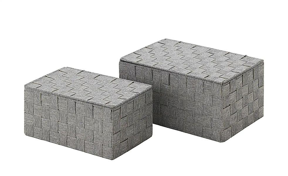 HOME STORY Aufbewahrungskorb  2er Set   ¦ grau ¦ Polyester,Metall ¦ Maße (c günstig online kaufen