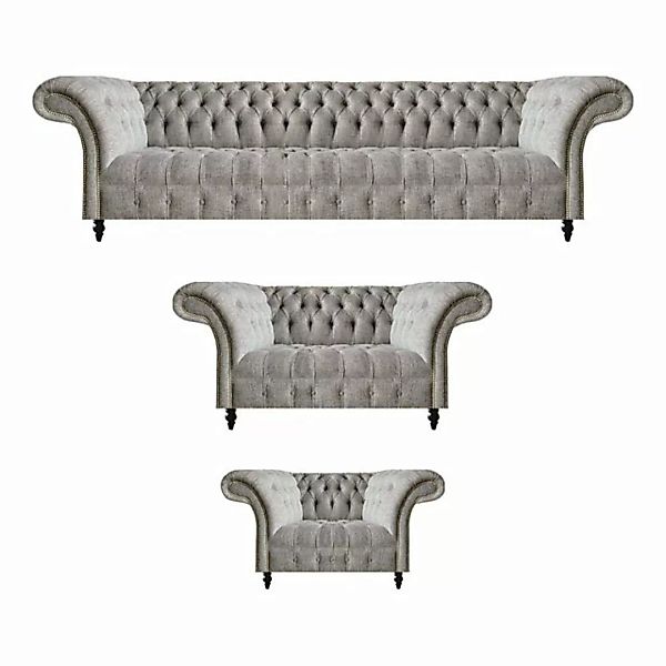 JVmoebel Chesterfield-Sofa Design Möbel Set 3tlg Komplett Chesterfield Sofa günstig online kaufen