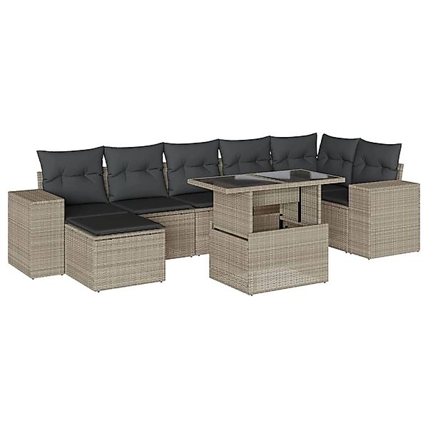 vidaXL 8-Tlg Garten-Sofagarnitur mit Kissen Hellgrau Poly Rattan 3269322 günstig online kaufen