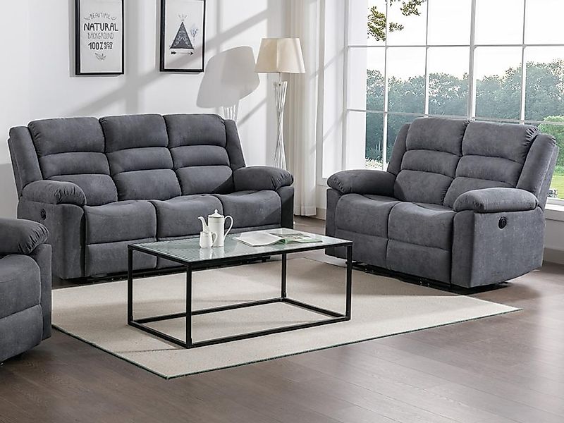 3-Sitzer-Sofa & 2-Sitzer-Sofa - Elektrische Relaxfunktion - Grau - Stoff - günstig online kaufen