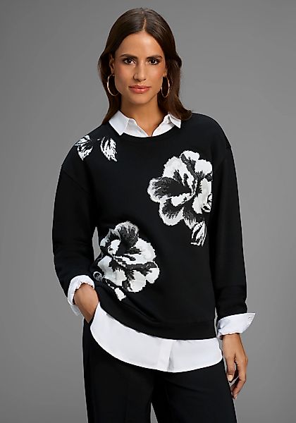 Laura Scott Sweater, Weiche Baumwollmischung mit Rundhalsausschnitt und Blu günstig online kaufen