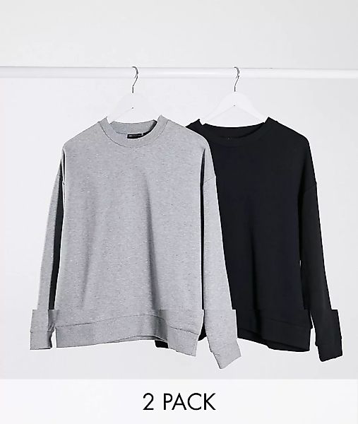 ASOS DESIGN – Oversize-Sweatshirt im 2er-Pack in Schwarz/Kalkgrau-Mehrfarbi günstig online kaufen