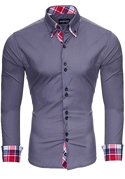 Reslad Langarmhemd Reslad Herren Hemd Button-Down Slim Fit Kontrast Langarm günstig online kaufen