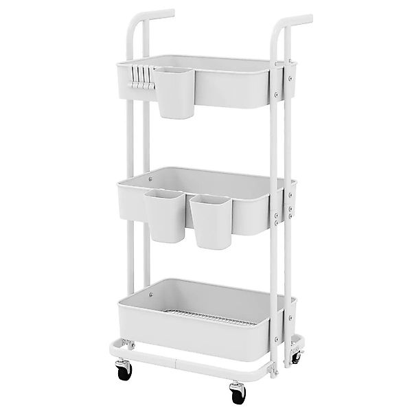 Costway 3 Ebenen Rollwagen Klappbar Mobiler Servierwagen Weiß günstig online kaufen