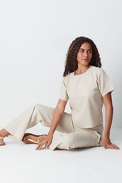 C&CITY Hosenanzug Kurzarm-T-Shirt-Set aus Leinen 9161 Beige günstig online kaufen