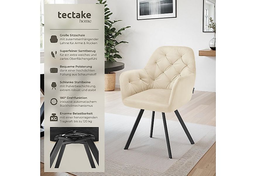tectake Esszimmerstuhl Drehbarer Samt-Armlehnstuhl Lucia, gepolstert (Set, günstig online kaufen