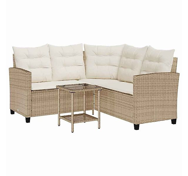 vidaXL Loungesofa Gartensofa in L-Form mit Tisch und Kissen Beige Poly Ratt günstig online kaufen