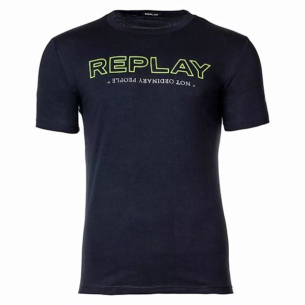 REPLAY Herren T-Shirt - 1/2-Arm, Rundhals, Logo-Print, Baumwolle, Jersey Bl günstig online kaufen