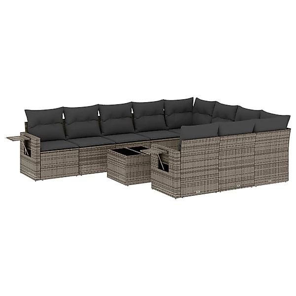 vidaXL 11-Tlg Garten-Sofagarnitur mit Kissen Grau Poly Rattan 3253037 günstig online kaufen