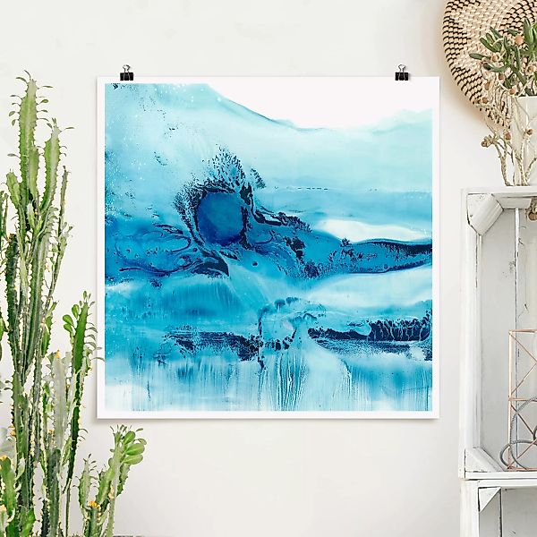 Poster Abstrakt - Quadrat Blaue Strömung II günstig online kaufen