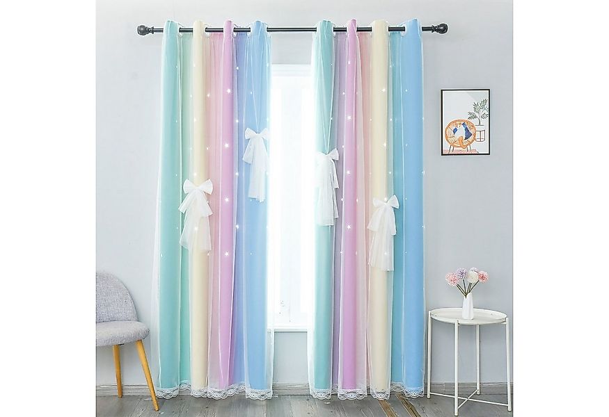 Rosnek Vorhang Doppellagig, Tüll, Schleife, ausgehöhlte Sterne, Öse, für Wo günstig online kaufen