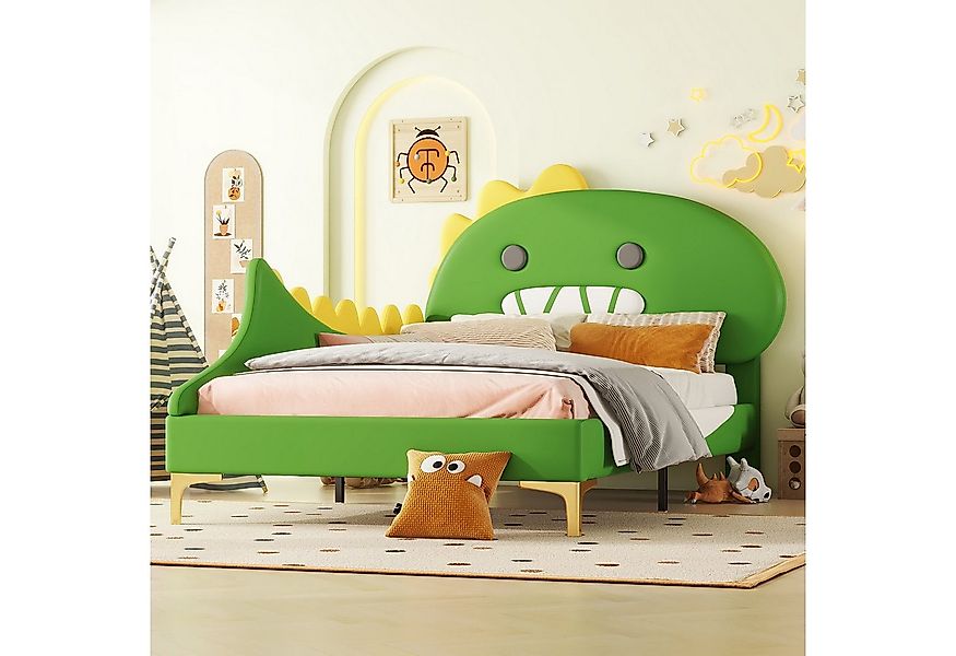 Flieks Polsterbett, Kinderbett 90x200cm mit Cartoon Dinosaurier Form Kopfte günstig online kaufen