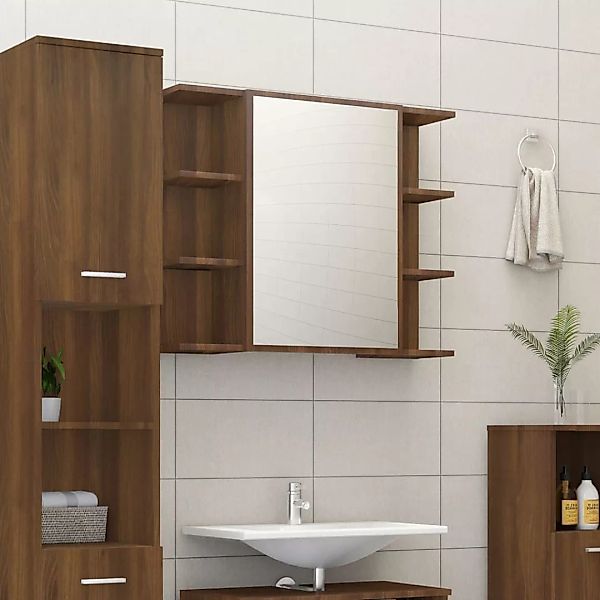 Vidaxl Bad-spiegelschrank Braun Eiche-optik 80x20,5x64cm Holzwerkstoff günstig online kaufen