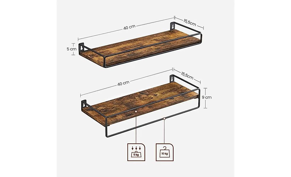 Regalbrett 2er-Set   ¦ braun ¦ Maße (cm): B: 15,5 H: 9 Regale > Wandregale günstig online kaufen