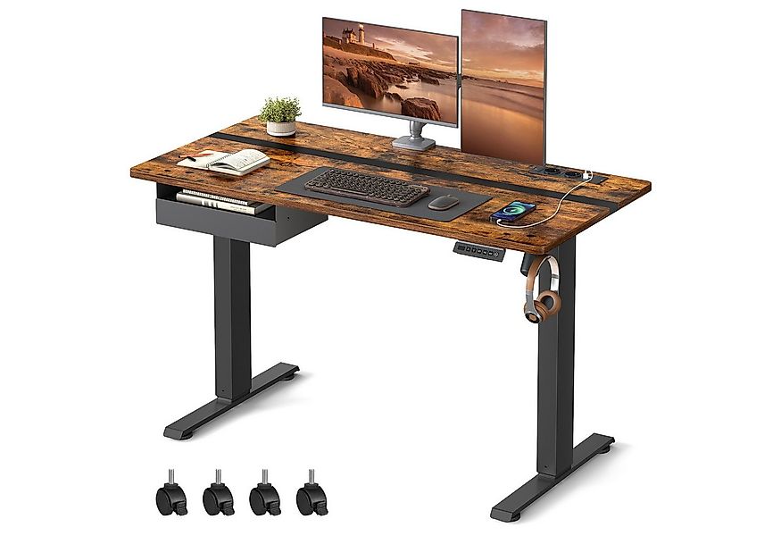 VASAGLE Schreibtisch höhenverstellbar, elektrisch, mit Steckdosen und Stoff günstig online kaufen