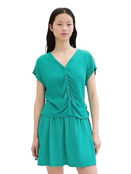 TOM TAILOR Denim Kurzarmbluse mit Knopfleiste und Raffung günstig online kaufen