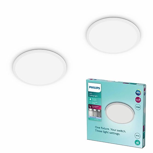 LED Deckenleuchte Superslim in Weiß 15W 1500lm IP44 Doppelpack günstig online kaufen