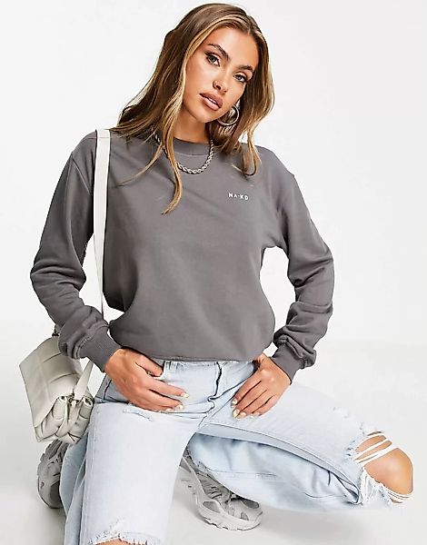 NA-KD – Sweatshirt in Grau mit Logodruck günstig online kaufen