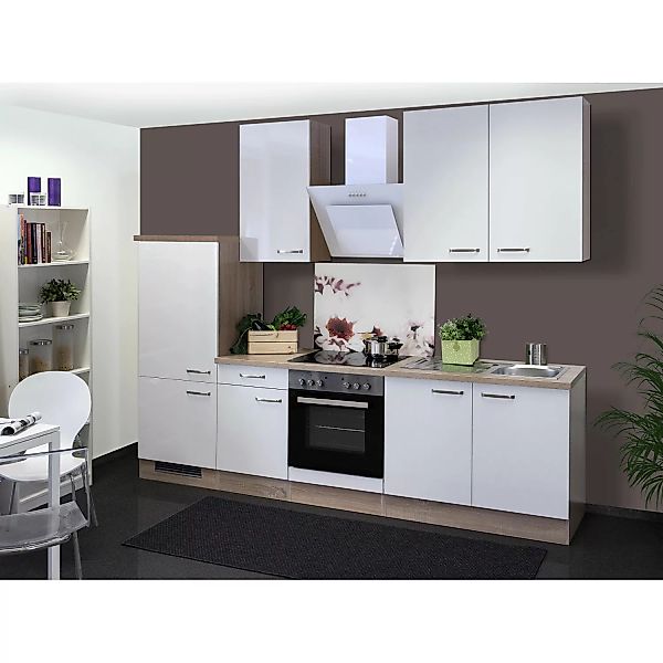 Flex-Well Exclusiv Küchenzeile Valero 270 cm Hochglanz Weiß-Sonoma Eiche günstig online kaufen