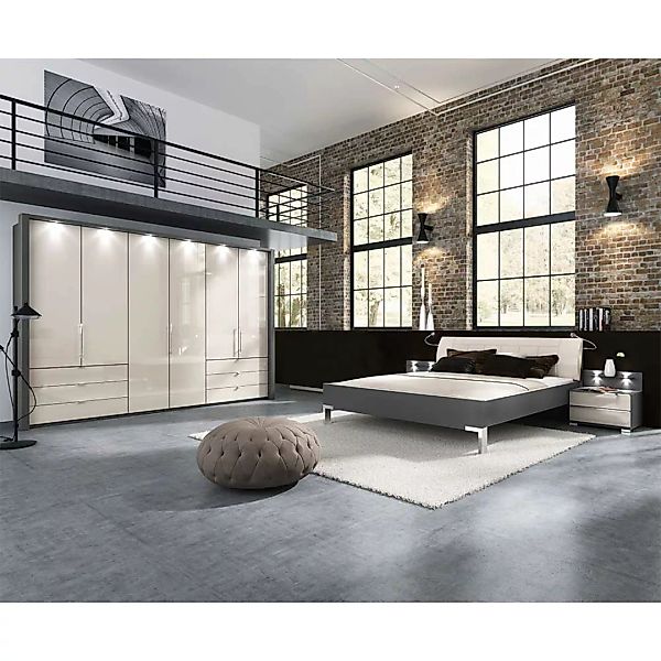 Komplettes Schlafzimmer in Braun und Creme Weiß großem Kleiderschrank (vier günstig online kaufen