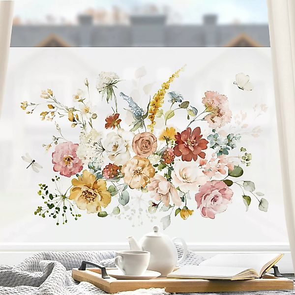 Fensterfolie Aquarell Blüten günstig online kaufen