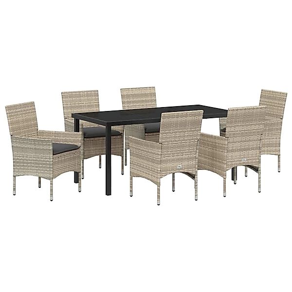 vidaXL Garten Essgruppe mit Kissen 7-Tlg Hellgrau Poly Rattan 3379811 günstig online kaufen