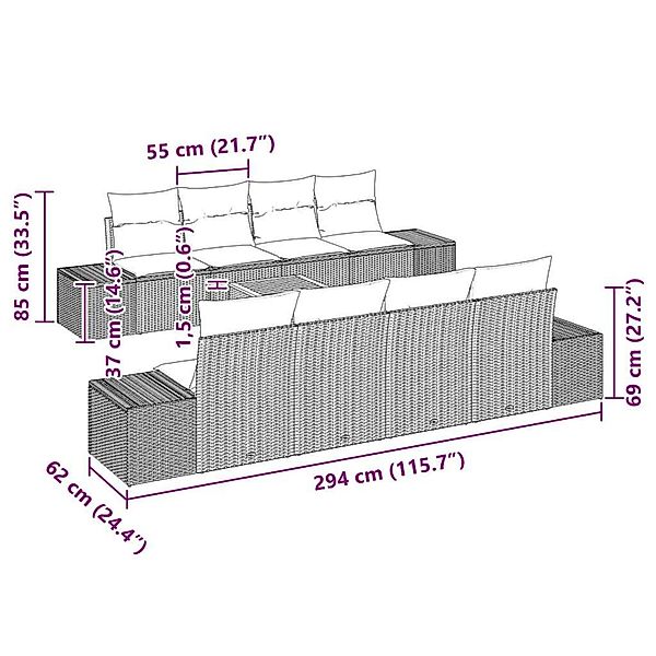 vidaXL Garten-Sofa-Set mit Kissen 9-Tlg Beige Poly Rattan 3347931 günstig online kaufen