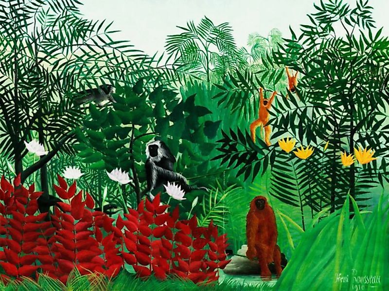 Poster / Leinwandbild - Tropenwald Mit Affen Von Henri Rousseau günstig online kaufen