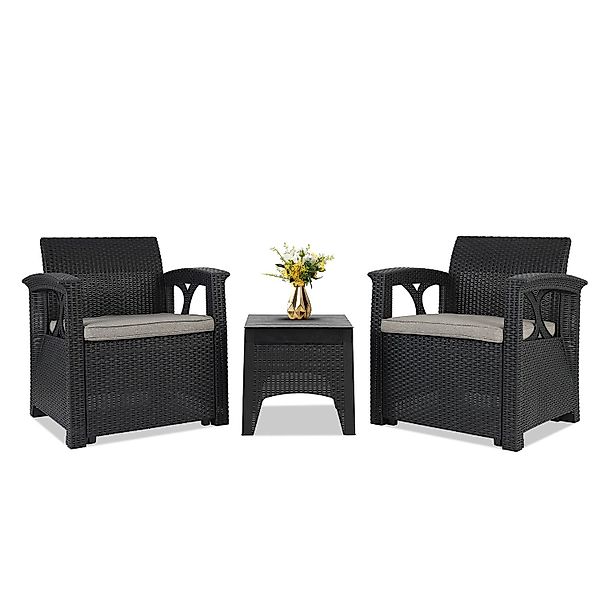 Sekey Balkonset Gartenmöbel Set Polyrattan Lounge Set 2 Stühle mit Tisch & günstig online kaufen
