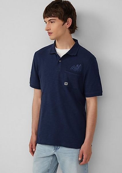 s.Oliver Kurzarmshirt Flammgarn-Poloshirt mit Brusttasche und Stickerei günstig online kaufen