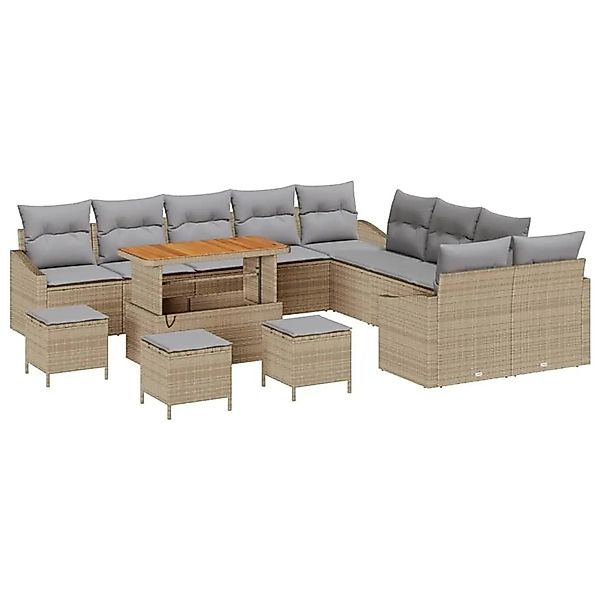 vidaXL Gartensofa-Set mit Kissen mit Speicher 13 Stk Beige Poly Rattan 3364 günstig online kaufen