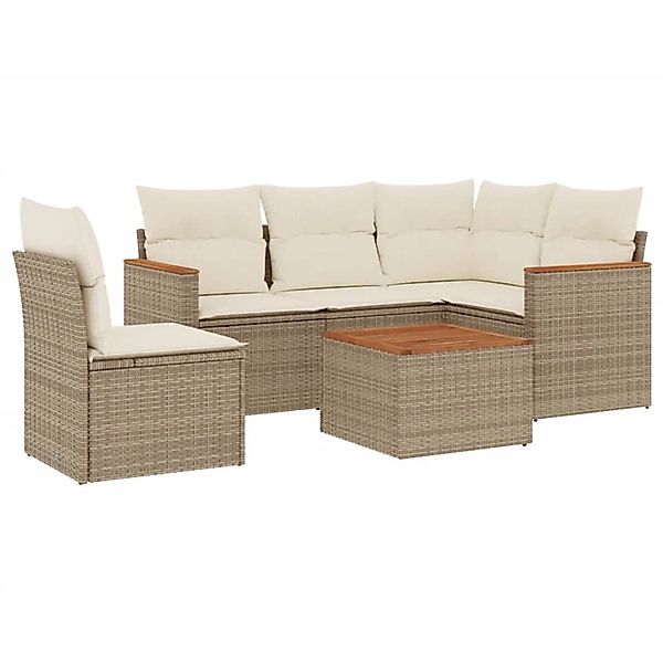 vidaXL 6-Tlg Garten-Sofagarnitur mit Kissen Beige Poly Rattan 3225981 günstig online kaufen