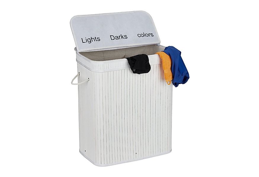 relaxdays Wäschekorb Wäschesortierer aus Bambus, weiß günstig online kaufen