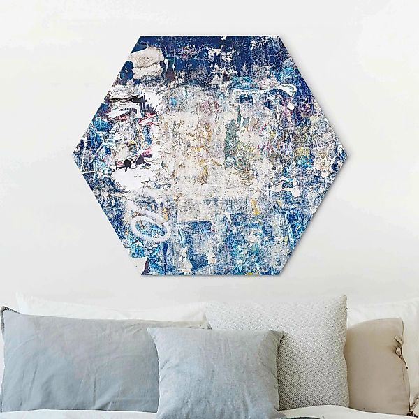 Hexagon-Alu-Dibond Bild Shabby Wand in Blau günstig online kaufen