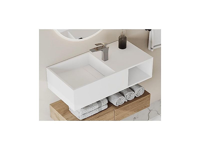 Waschtischplatte mit Ablage - 80 x 40 x 20 cm - Weiß - GOYOKO günstig online kaufen