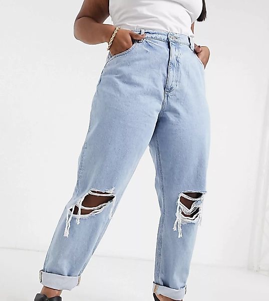 ASOS DESIGN Curve – Lockere Mom-Jeans mit hoher Taille und Zierrissen in he günstig online kaufen