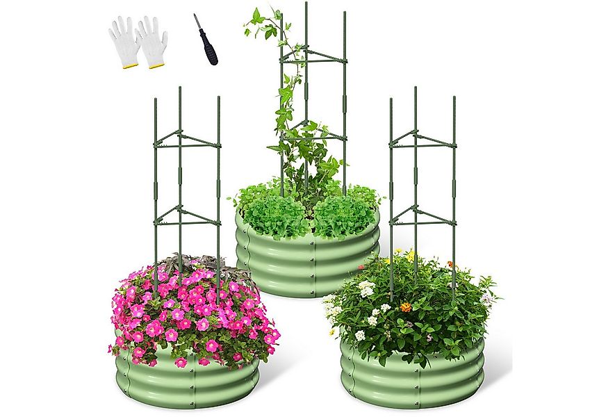 Meulbaty Blumenkasten 3er-Set Rund Metall-Hochbett für Garten mit Rankhilfe günstig online kaufen