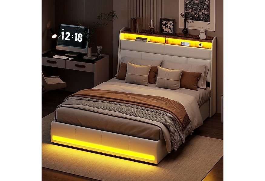 PXloue Stauraumbett Polsterbett Doppelbett, mit LED-Beleuchtung und verstec günstig online kaufen