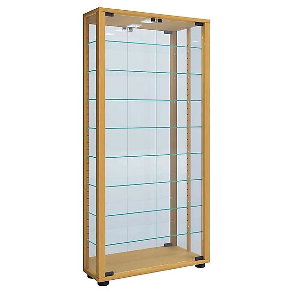 ebuy24 LumoMaxi Vitrinenschrank mit Spiegel 2 Glastüren Buche Dekor günstig online kaufen