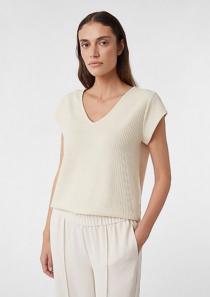 comma Kurzarmshirt T-Shirt Strukturiertes Jersey-T-Shirt mit V-Ausschnitt günstig online kaufen